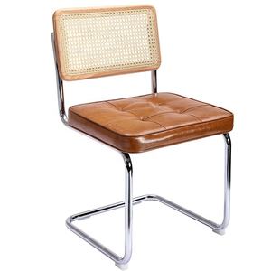 Juego de 2 sillas de comedor de lujo populares de Francia, respaldo de madera maciza tapizado de piel sintética, sillas de comedor de ratán Natural marrón - Product Image 1