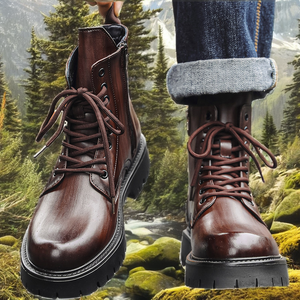 Men's Genuine Leather Thick Sole <b>Brown</b> Outdoor Middle Cylinder Anti-Slip Lace-Up Short Boots 2026 - Product Image 2