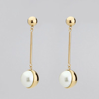 Boucles d'oreilles pendantes vintage en perles de nacre, plaquées or, en acier inoxydable, longues barres, bijoux pour femme, fiançailles, mariage