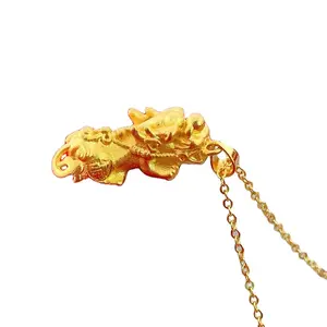 세련되고 인기있는 샌드 골드 남성과 여성의 목걸이 돈 Pixiu 부를 절약하는 목걸이 24K 금도금 공예 보석