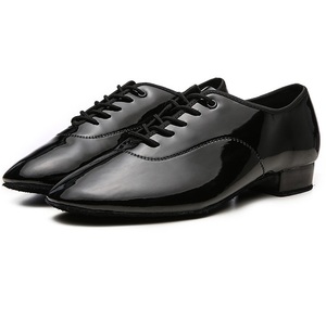 Zapatos de Baile de Salón/Latinos para Hombre, Clásicos, Negros Brillantes, Parte Superior de PU, Tacón Bajo de 2-2.5cm, Silenciosos, Modernos, para Vals, Suela de Gamuza Blanca Brillante - Product Image 1