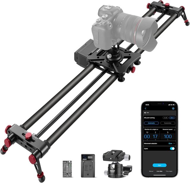 Neewer 47.2/120cm Motorized Camera Slider, App Wireless Control Carbon Fiber Dolly Rail Slider, Support Video Mode, Time Lapse