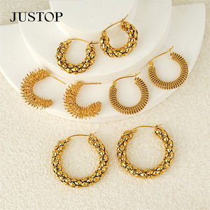 JUSTOP Spot Portfolio Juego de Pendientes de Acero Inoxidable Impermeables, Aros Gruesos, Chapados en Oro de 18K, con Diseño de Nudo, Joyería de Moda de Tendencia, Resistente al Deslustre - Product Image 2