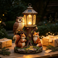 Patung Hewan Hutan Lukisan Tangan dari Resin, Patung Taman Burung Hantu Tupai Rubah, Lampu Lentera Tenaga Surya untuk Halaman Luar Ruangan