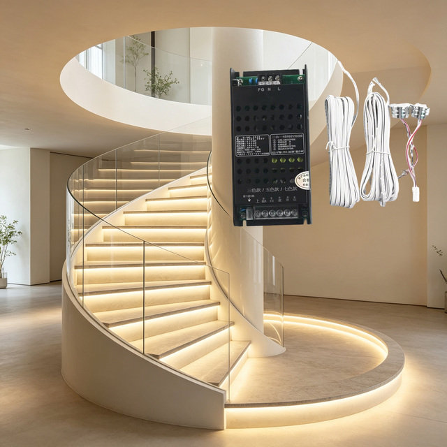 Smart APP Control Stair Wall Lamp Human Body Sensing RGB Dimmable Light Strip LED Step System Controller with Chasing Light Bar