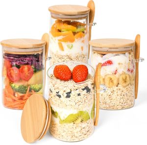 Contenants en verre de 18 oz pour préparation de repas, pots à overnight oats avec couvercles, tasses à overnight oats pour usage domestique - Product Image 1