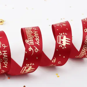 Großhandel benutzerdefiniert Herzlichen Geburtstag goldfolie gedruckt kuchen band band band dekoratives band verpackungsband