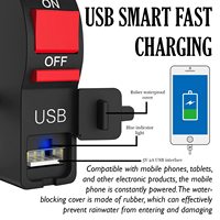 Interrupteur pour feux antibrouillard LED avec chargement USB pour vélos et motos, charge rapide, pince robuste et plastique ABS résistant