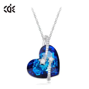 Cde P0964 Trendy Sieraden 2023 Liefde Ketting Blauwe Edelsteen Austrian Hart-Vormige Hanger Ketting Voor Vrouwen