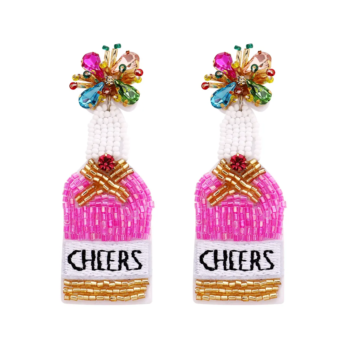 Custom Jewelry Fashion Rose Champagne Bottle Earrings for Women High Quality Handmade Beaded Earrings Bohemian