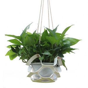 Round PU Leather Drawstring Storage <b>Basket</b> <b>Foldable</b> Fruit <b>Basket</b> with Jute Rope Outdoor Plant Hanger Planter Wall - Product Image 2