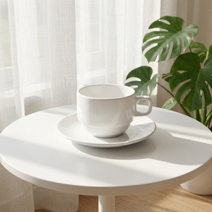 Set di Tazza e Piattino in Ceramica <span class=keywords><strong>Porcellana</strong></span> <span class=keywords><strong>Bianca</strong></span> Classica PITO 100ML con Manico a D per Tè, Caffè, Ristoranti e Hotel, Vendita all'Ingrosso - Product Image 5