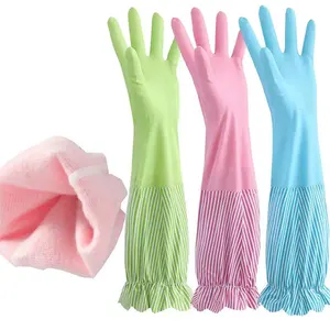 Wholesale Waterproof Durable Pvc Pile Dishwashing Gloves Household Cleaning Warm Gloves