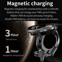 T100 TWS Auricular 2 en 1 Reloj inteligente 1,85 pulgadas HD IPS HD Pantalla táctil Llamadas a prueba de agua 330mAh Pulsera inteligente Reloj SmartWatch