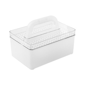Portable <b>Bathroom</b> Storage <b>Basket</b> Transparent Rectangle Cosmetic Organizer For College Students With Handle And Compartment - Product Image 5