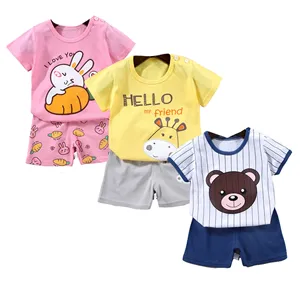 Set Kaus Lengan Pendek untuk Anak Laki-laki dan Bayi, Set Kaus Lengan Pendek, Pakaian Musim Panas untuk Anak Laki-laki dan Bayi, Cetakan Kartun Empat Musim, Kualitas Tinggi Tiongkok