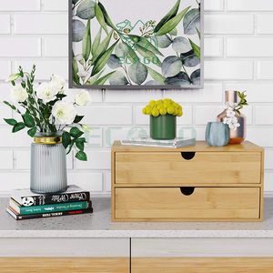 Bamboo Desk Organizer Mini Bamboo Desk <b>Drawer</b> Tabletop <b>Storage</b> Organization <b>Box</b> for Office Home Toiletries Supplies - Product Image 2