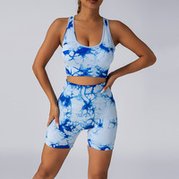 Tie Dye celana Yoga bokong olahraga Fitness Workout legging pendek pinggang tinggi Set Yoga Gym Push up mulus grosir wanita