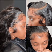 Wig Rambut Asli HD Lace Frontal Murah Tanpa Lem, Wig Rambut Asli Peru Virgin Body Wave Full Lace untuk Wanita Kulit Hitam