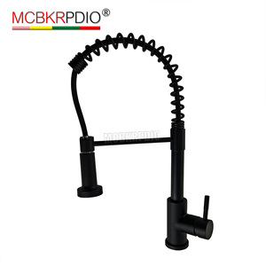 حنفية حوض مطبخ حديث بمقبض فردي رافعة سحب واحدة حنفية صنبور صلب SS نابض واحد أسود غير لامع تجاري شعبي - Product Image 1