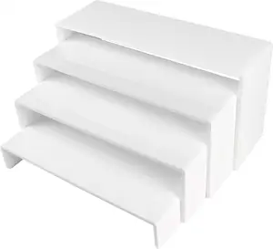 Riser per Display in acrilico resistente da 4.3mm con ripiani per gioielli in cristallo con decorazioni estetiche multicolore 4 Pack Set (bianco)