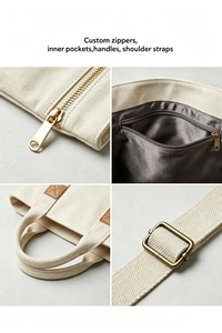 Customizable Logo Canvas <b>Tote</b> <b>Bag</b> with Cotton Handle Top Zipper Closure and External Pocket Reusable Folding Shopping <b>Bag</b> - Product Image 2