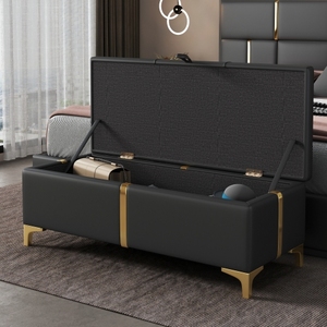 Modern Velvet Upholstered Storage Ottoman & Bench Metal Legs Eco-Friendly Seat for Bedroom Living Room Fully Assembled Black - Product Image 2
