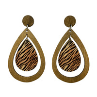 Gran oferta, joyería de moda, pendientes largos de madera africanos con estampado de cebra de gota de lluvia
