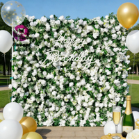 Mur de fleurs artificielles enroulable de 2,4 m, blanc et vert, pour toile de fond de cabine photo d'anniversaire et décoration murale
