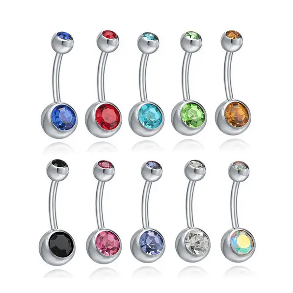 20 Color Body Piercing Jewelry Crystal Stainless Steel Navel Nail Ring Piercings Belly Button Rings