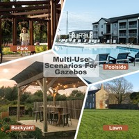 Pergola moderne en bois 13' x 6.5' avec grill, gazebo, toit en métal, ampoules LED, comptoirs de bar, barbecue extérieur, pavillon, mobilier de jardin