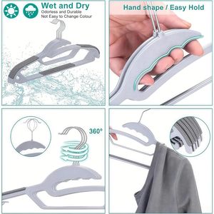 Cintres robustes antidérapants en plastique pour chemises, gain de place, pour manteaux et pantalons, avec crochet pivotant à 360°, couleur argent, pour placard et armoire - Product Image 5