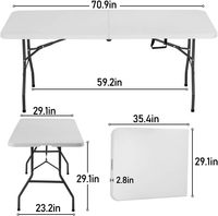 Table de pique-nique pliante en plastique de 6 pieds, table d'extérieur pliable pour mobilier d'extérieur, camping, fête et mariage