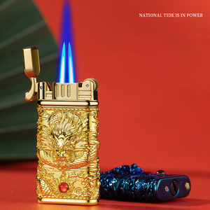 Encendedor de dragón <span class=keywords><strong>gas</strong></span> butano doble llama azul encendedor a prueba de viento - Product Image 6