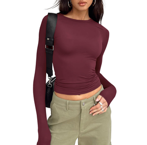 Trendige Damen-Crop-<span class=keywords><strong>Tops</strong></span> mit Bauchfreiem Schnitt, Unterziehshirt, Schlanke Passform, Y2K-Stil, Langarm, Dehnbar, Basic Crop <span class=keywords><strong>Tops</strong></span> - Product Image 1