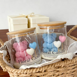Velas Aromáticas con Forma de Osito de Peluche, Lindas Velas de Cera de Soya en Frascos de Vidrio con Tapas de Bambú para Regalos Románticos y Decoración del Hogar - Product Image 4