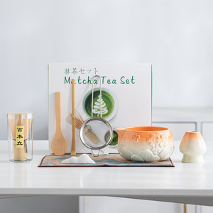Kit de matcha portable GL pour les voyages et le bureau, ensemble de thé matcha en céramique bleue de style japonais avec fouet en bambou, ensemble de bol à matcha - Product Image 6