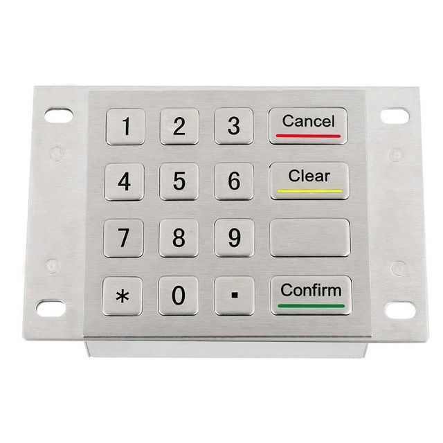 waterproof 16 keys stainless steel metal mounted panel numeric keypad for kiosk