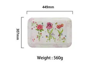 Unbreakable Floral Design Decorative Melamine Tray Rectangle Shape Fast Food Serving Tray