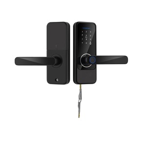 Serrure de porte intelligente Qleung S810 en alliage d'aluminium noir avec empreinte digitale, mot de passe, carte et application Tuya pour intérieur - Product Image 1
