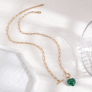 Colgante de Cadena con Eslabones en Forma de Corazón, Chapado en Oro y Plata, de Acero Inoxidable, Personalizado OEM/OEM, Unisex, de Ágata Natural, en Stock, de Moda - Product Image 5