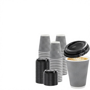 Whaline 100 Count Sage Green Disposable Insulated Hot Paper Coffee <b>Cups</b> with Lids 12oz for Home Office <b>Party</b> Use - Product Image 2