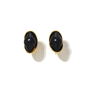 Stainless Steel <b>Black</b> Onyx <b>Stud</b> <b>Earrings</b> Pvd Gold Plated Resistant Sustainable Fashion Jewelry - Product Image 2