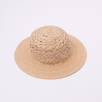 Chapeau de soleil vintage français en raphia ajouré pour femme, à large bord, style cowboy, tressé, Panama, pour l'été et les vacances à la plage