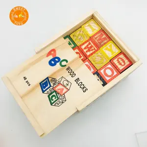 木製ABC刻まれたアルファベットビルディングブロックスタッキングゲームモンテッソーリ教育玩具子供用収納ボックス付き48個
