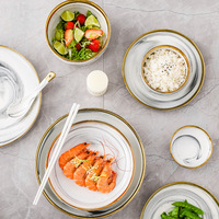 Service de vaisselle en porcelaine marbrée gris et rose avec bordure dorée 2025, ensembles de vaisselle pour le petit-déjeuner, vaisselle en céramique de luxe pour la cuisine et la maison