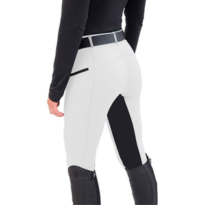 Wholesale Women Mid Waisted Stretch Grip Soft Knee Patch Horse Riding Breeches Horseback Patchwork <strong>Trouser</strong> with Zipper Pocket - Product Image 4