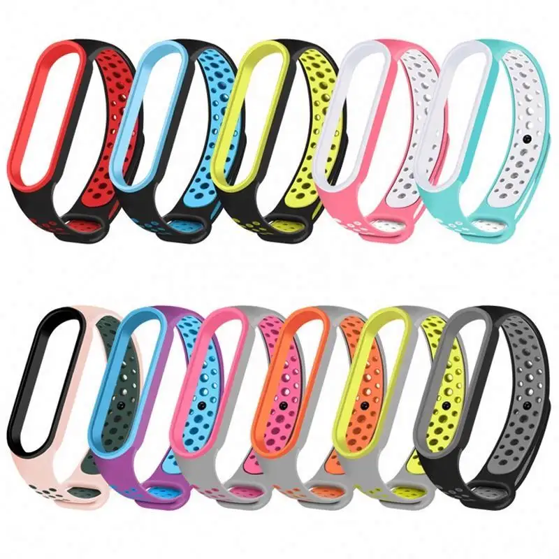 New Silicone Replacement Wristband Doubl color Watch Band Strap Rubber Silicone Smart Watch Bracelet For Xiaomi Mi Band 5 6 7