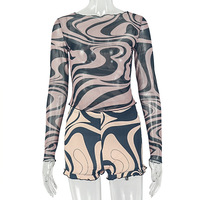 Ensemble décontracté 2 pièces pour femme, haut en maille imprimé et short, tenue sexy et écologique pour le printemps et l'automne