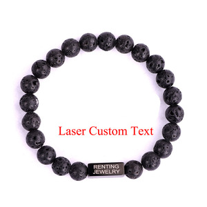 Bracelet pour homme en acier inoxydable avec breloque personnalisée gravée de texte ou logo et perles en pierre naturelle, idéal pour <span class=keywords><strong>la</strong></span> création de bijoux. - Product Image 3